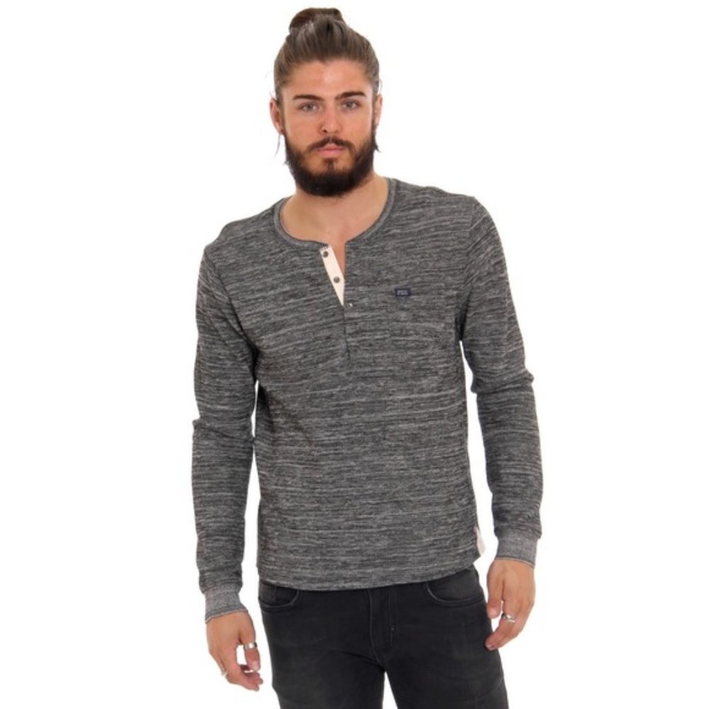 Scotch & Soda Long sleeve Henley black gray button Medium Retro de Luxe